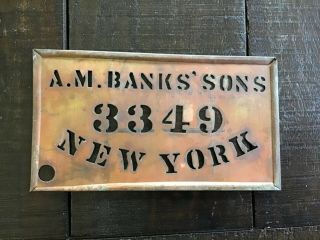 Antique Brass Wooden Box Stencil A.  M.  Banks 3349