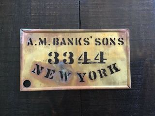 Antique Brass Wooden Box Stencil A.  M.  Banks 3344