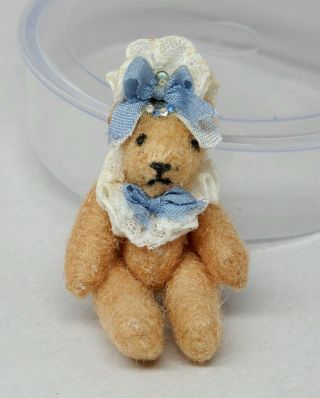 Vintage Articulated Teddy Bear W/ Bonnet Dollhouse Miniature 1:12