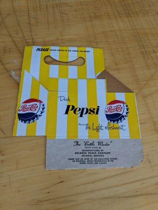 Vintage Pepsi Cola 6 Pack Bottle Carrier Cardboard 1960s Box Advertising Soda