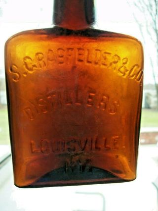 S.  Crabfelder & Co Rare Antique Embossed Amber 7 " Whisky Bottle Louisville Ky