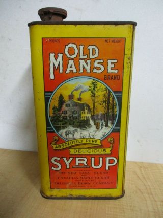 Rare Advertising Old Manse Syrup Tin Chicago Il
