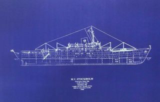 York Harbor Ship Wreck Mv Stockholm Blueprint Plan Drawing 24 " X 36 " (036)
