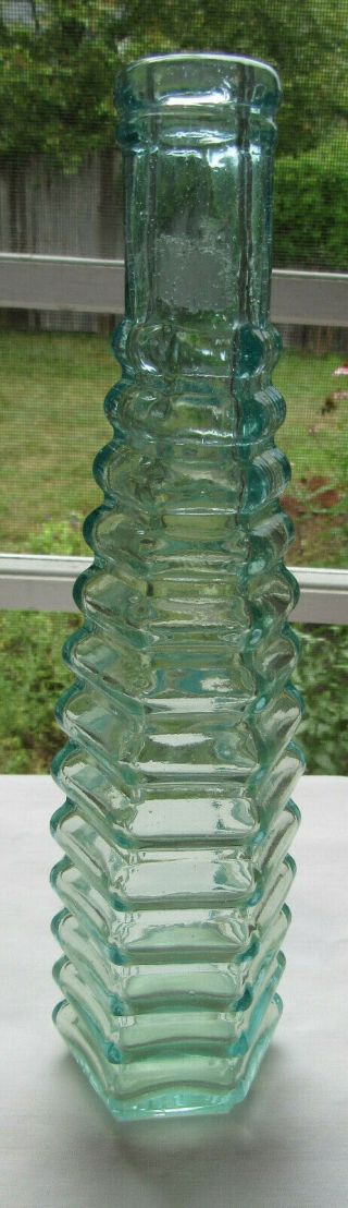 Antique E R Durkee & Co Greenish Aqua Spiral Peppersauce Bottle Pat 1874