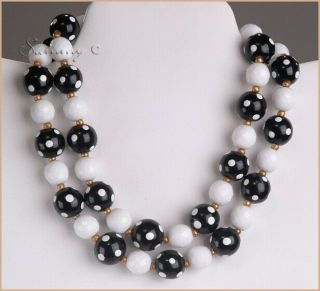 Cute & Rare Joan Rivers Gold W Black & White Polka Dot Bead Necklace