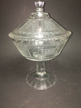 Antique Glass Compote W/lid Eapg Tall Candy Jar Decorative Pattern