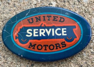 Antique Celluloid Advertising Pocket Mirror United Service Motors Sign Vintage