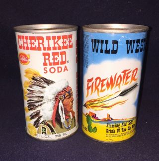 2 Rare Vintage 1960’s - 70’s Soda Cans Cherikee Red & Wild West Firewater