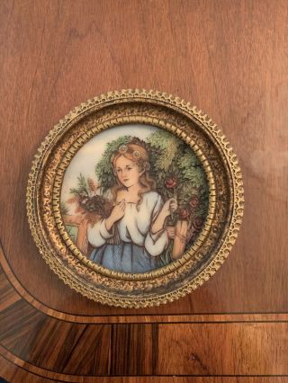 Artini Arts Hand - Painted Resin Engraving Of A Portrait Of Girl With Flowers