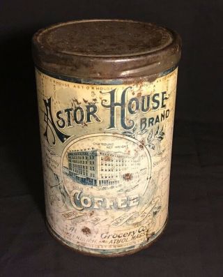 Antique Astor House Tin 1lb Coffee Can