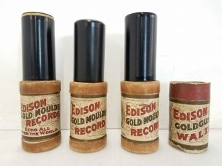 3x Antique Edison Gold Moulded Cylinder Records