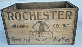 Rare Vintage Old Topper Ale Beer Crate Case Wooden Box Rochester York -