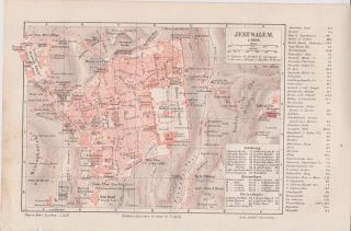 1890 Israel Palestine Jerusalem Old & City City Plan Antique Map