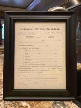 Vintage California Hunting License Application Rare Early 1900s