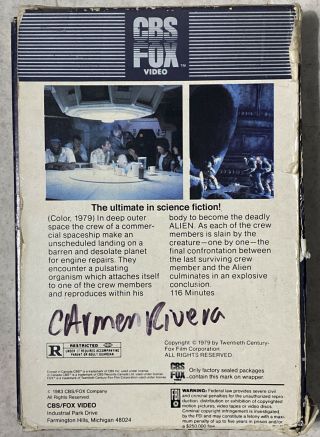 Alien VHS CBS Fox BIG BOX 1st RELEASE RARE 1979/1983 Sigourney Weaver Skerritt 3