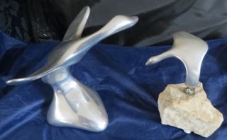 Vintage Hoselton Signed Cast Solid Aluminum Canada Goose Sculpture Pair