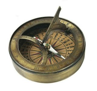 Authentic Models 3.  5” Sundial Compass Solid Brass With Box Co012