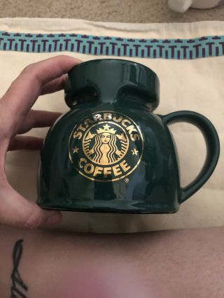 Starbucks Green Ceramic Chubby Travel Mug Lid Gold Logo Rare Coffee Tea