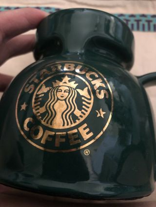 Starbucks Green Ceramic Chubby Travel Mug Lid Gold Logo RARE Coffee Tea 2