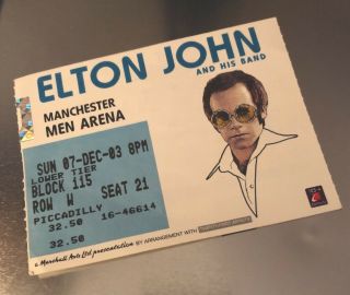 Elton John Ticket Stub - Manchester Arena 07/12/2003 - Rare Concert Memorabilia