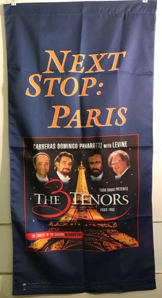 Rare The 3 Tenors,  Levine 24 " X48 " Promo Cloth Banner Poster Paris 1998 Exc Cond