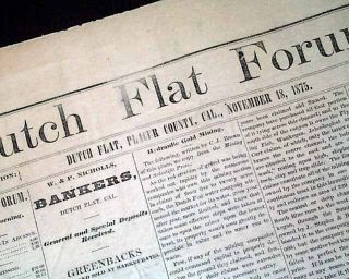 Rare Dutch Flat Placer County California Gold Mining Town1875 Old West Newspape