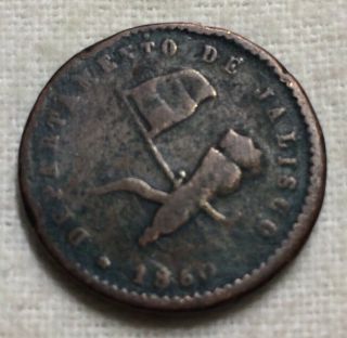 1860 Jalisco Mexico 1/16 Real Medio Octavo - Rare Coin Item 146