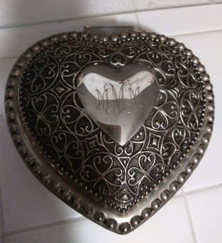Ornate Victorian Solid Silver Heart Shaped Ring,  Jewelry Box