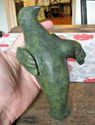 Rare Inuit Eskimo Carved Green Stone Seal Bird Figurine Tool Cape Dorset Unsigne
