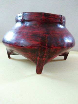 Vintage Chinese Bamboo&lacquer Basket Hand Painted Red 9.  5/6 In