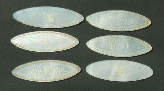 6 Antique Mother Of Pearl Chinese Game Counters Floral Patterns