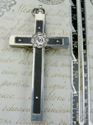 German Carmelite Nun ' s Antique Silver plated Bronze Habit Rosary Crucifix Cross 3