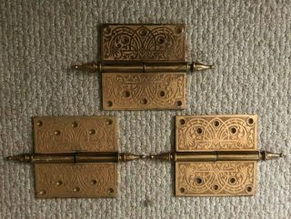 Set Of 3 Antique Brass Hinges (heavy Duty/full Brass)