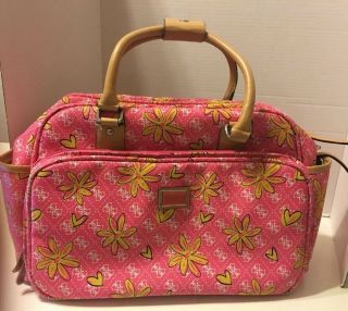 Guess Kiss Me Pink Yellow White Diaper Bag Luggage Rubber Duck Lined Very Rare