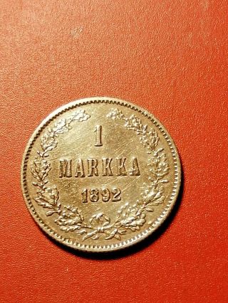 Finland/russia 1 Markkaa 1892 Silver Alexander Iii 1,  Rare Coin