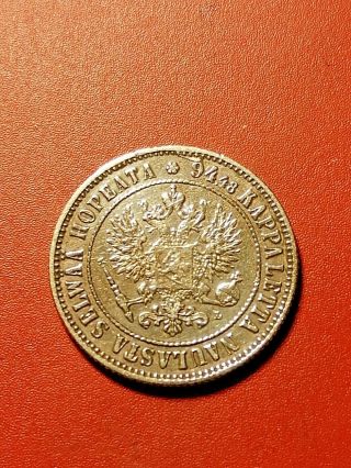 Finland/Russia 1 Markkaa 1892 Silver Alexander III 1,  RARE COIN 2