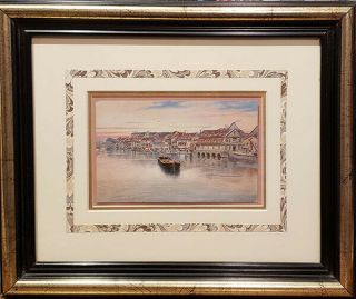 Boat On The Chanel.  Framed German Vintage Antique Postcard From Early 1900
