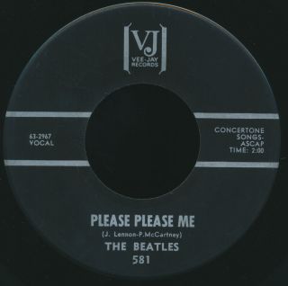 Beatles Rare 1964 Us " Please Please Me " Vj 45 All Black Label Crossbars