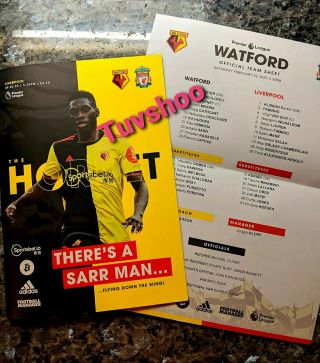 Watford V Liverpool Limited Programme With Official Teamsheet 29/02/20 Rare