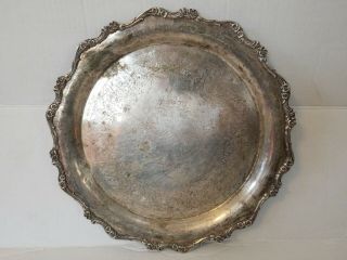 Vintage Silver Plated Serving Tray Large Round Platter 13 " No Hallmarks