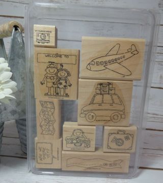 Are We There Yet Set Of 9 Wood Mount Stamps,  Stampin 