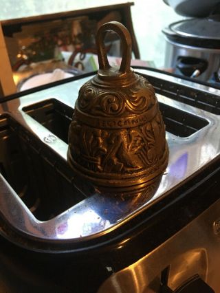 Very Rare Vintage " Peerage " Ornate Brass Bell Inscribed 3 1/2” High