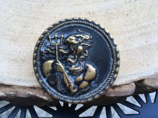 Victorian Era Brass Button Neptune W/ Trident Greek Mythology 1 - 7/16 "