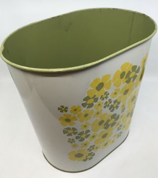 Vtg Mcm Decoware Metal Trash Can Oval Wastebasket Yellow Green Floral Usa Made