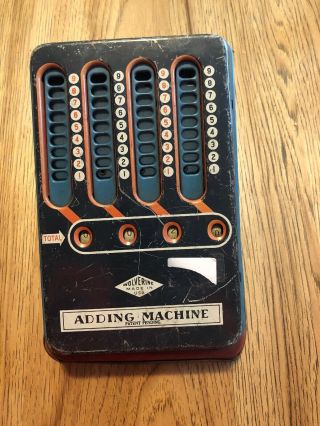 Vintage Wolverine Adding Machine Tin Litho Made In Usa Red Blue 1940 