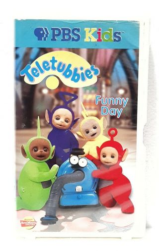 Teletubbies: Funny Day (vhs,  1999) Pbs Kids Rare Small White Hard Plastic Clam.