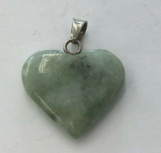 Rare Vintage Estate Sterling Silver 925 Green Jade Heart Pendant Tol16