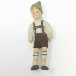Vintage 5 " Miniature Boy Doll With German Outfit Doll House String Wrap