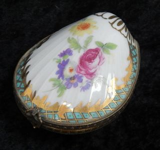 Antique Victorian French Porcelain Limoges Trinket Box Clam Shell