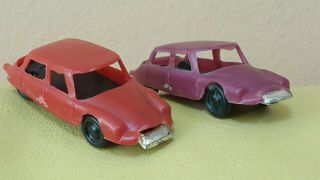 Vintage Citroen Ds 19 Ds19 Rare Bulgarian Toy Mini Cars X2 Red Maroone Colours